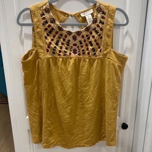 Style & Co Petite Women's Embroidered Top in Thailand Gold Sz PL